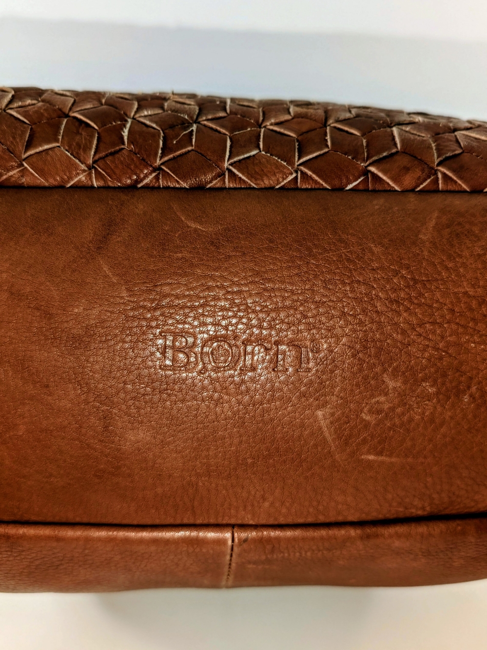 Born Millport Vintage Woven Leather Satchel / Bag, Purse Saddle Brown - Picture 3 of 10